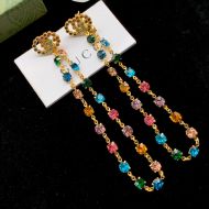 Gucci Double G Multicolour Crystals Earrings In Gold