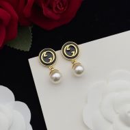 Gucci Enamel Interlocking G Pearl Earrings In Gold