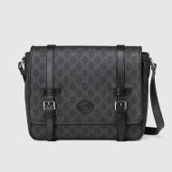 Gucci Flap Messenger Bag with Interlocking G In GG Supreme Canvas Black