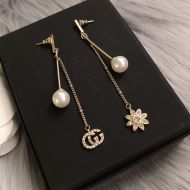 Gucci GG Jewelry Flower Pearl Pendant Earrings In Gold