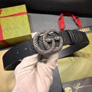 Gucci GG Marmont Jumbo GG Wide Belt with Snake Crystals Buckle Grained Calfskin Black/Silver