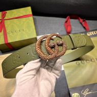 Gucci GG Marmont Jumbo GG Wide Belt with Snake Crystals Buckle Grained Calfskin Green/Gold