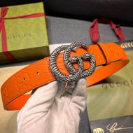 Gucci GG Marmont Jumbo GG Wide Belt with Snake Crystals Buckle Grained Calfskin Orange/Silver