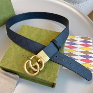 Gucci GG Marmont Reversible Belt with GG Supreme Canvas Navy Blue/Gold