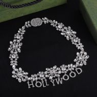 Gucci Hollywood Pendant Flower Crystal Necklace In Silver
