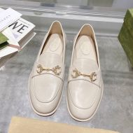 Gucci Horsebit Crystals Flat Loafers Women Leather White