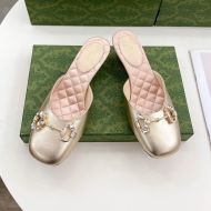 Gucci Horsebit Crystals Mules Women Leather Gold