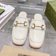 Gucci Horsebit Loafer Slides Women Leather White