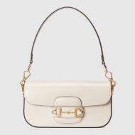 Gucci Small Horsebit 1955 Baguette Bag In Leather White