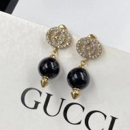 Gucci Interlocking G Crystals Pearl Earrings In Gold