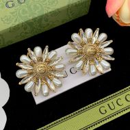 Gucci Interlocking G Crystals Pearl Flower Earrings In Gold