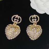 Gucci Interlocking G Crystals Strawberry Earrings In Gold