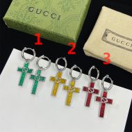 Gucci Interlocking G Enamel Cross Earrings In Silver