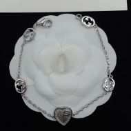 Gucci Interlocking G Enamel Heart Bracelet In Silver