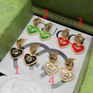 Gucci Interlocking G Enamel Heart Pendant Earrings In Gold