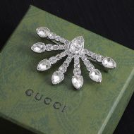 Gucci Interlocking G Single Crystal Brooch In Silver