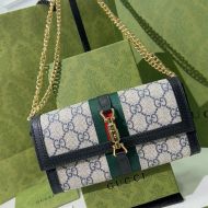 Gucci Large Jackie 1961 Chain Wallet In GG Supreme Canvas Blue