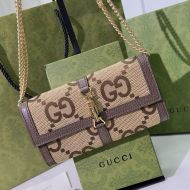 Gucci Large Jackie 1961 Chain Wallet In Jumbo GG Canvas Brown