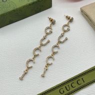 Gucci Letter Crystals Long Drop Dangle Earrings In Gold