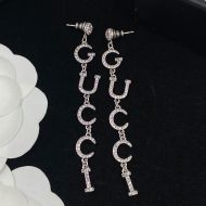 Gucci Letter Crystals Long Drop Dangle Earrings In Silver
