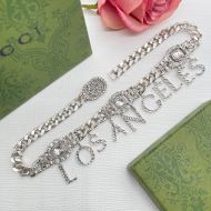 Gucci Los Angeles Pendant Gemstone Necklace In Silver
