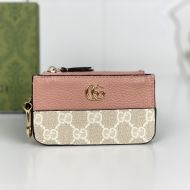 Gucci Marmont Key Holder In Leather and GG Supreme Canvas Apricot/Pink
