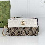 Gucci Marmont Key Holder In Leather and GG Supreme Canvas Beige/White