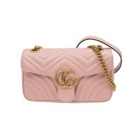 Gucci Small Marmont Flap Shoulder Bag In Matelasse Leather Pink