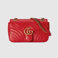 Gucci Small Marmont Flap Shoulder Bag In Matelasse Leather Red