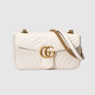 Gucci Small Marmont Flap Shoulder Bag In Matelasse Leather White