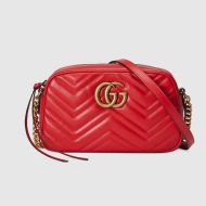Gucci Small Marmont Shoulder Bag In Matelasse Leather Red