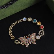 Gucci Multicolor Crystals Butterfly Bracelets In Gold