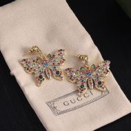 Gucci Multicolor Crystals Butterfly Earrings In Gold