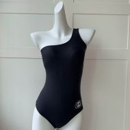 Gucci One Shoulder Swimsuit with Interlocking G Women Lycra Black