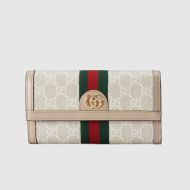 Gucci Large Ophidia Stripe Continental Wallet In GG Supreme Canvas Apricot