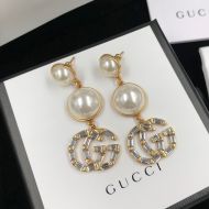 Gucci Pearl GG Crystals Earrings In Gold