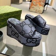 Gucci Platform High Heel Slides Women GG Canvas Grey