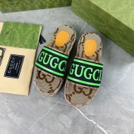 Gucci Platform Slides Women GG Supreme Sheepskin Green