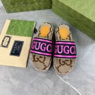 Gucci Platform Slides Women GG Supreme Sheepskin Purple