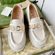 Gucci Scripts Logo Loafers Women Leather White
