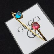 Gucci Tiger Head Colored Gemstone Cuff Bracelet In Gold