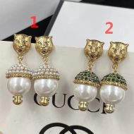 Gucci Tiger Head Pearl Pendant Earrings In Gold