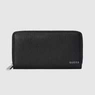 Gucci Large Zip Around Wallet with Lettering Logo In Textured Leather Black